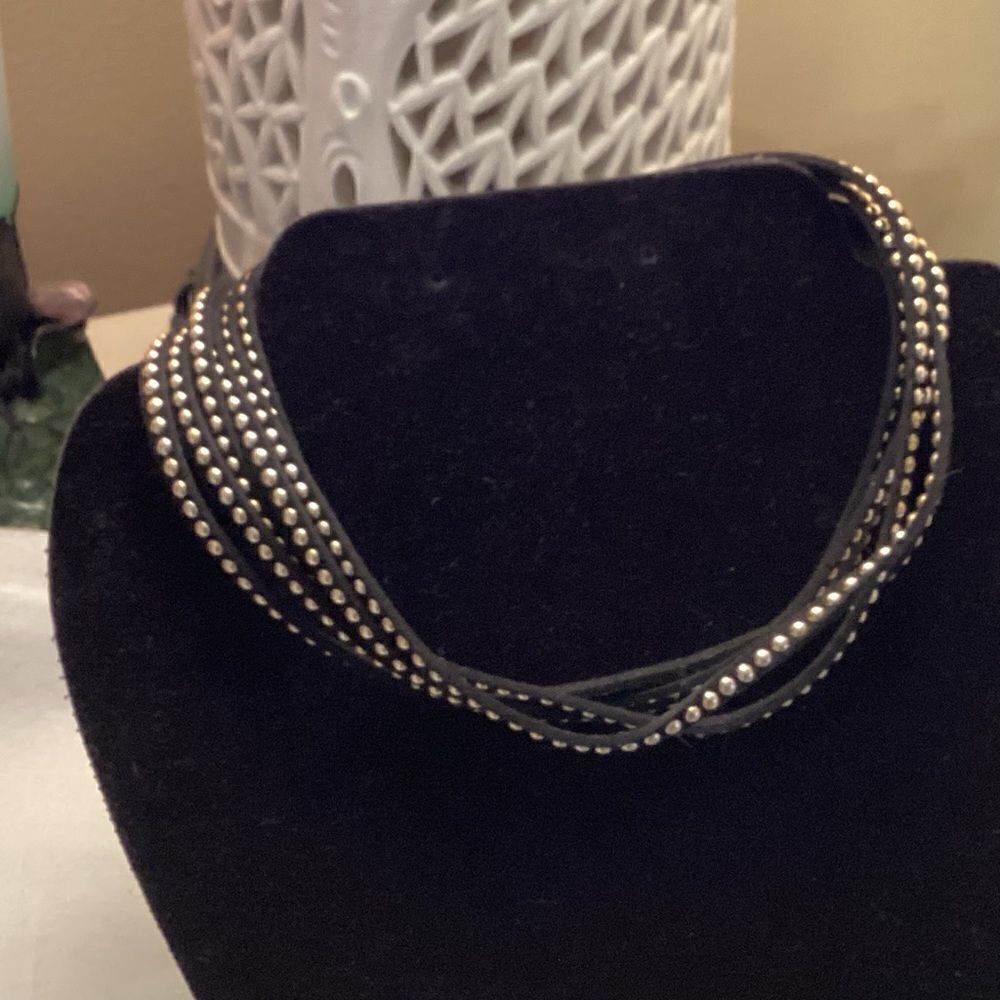 Black Suede 6-Layer Beaded Choker Necklace